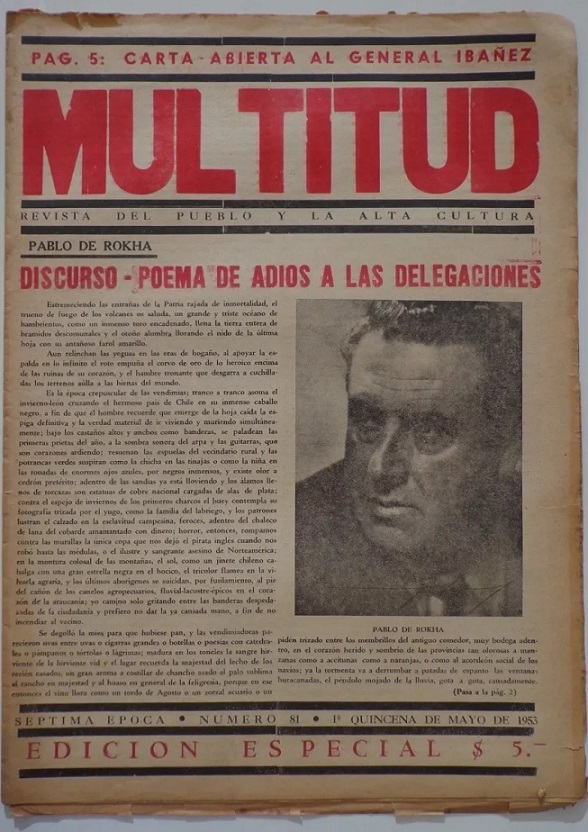 Pablo de Rokha. multitud revista del pueblo y la alta cultura n° 81 