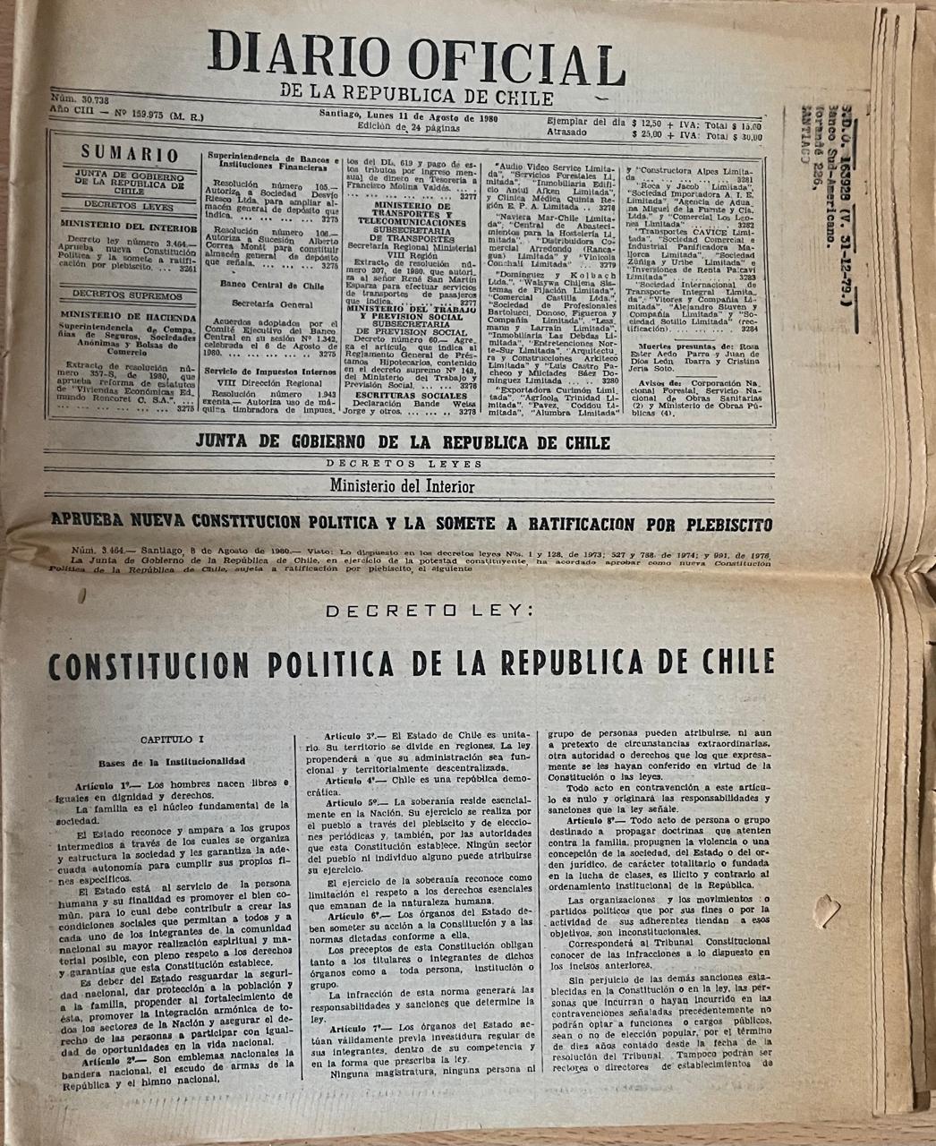 Diario Oficial de la República de Chile (1973 y 1980)