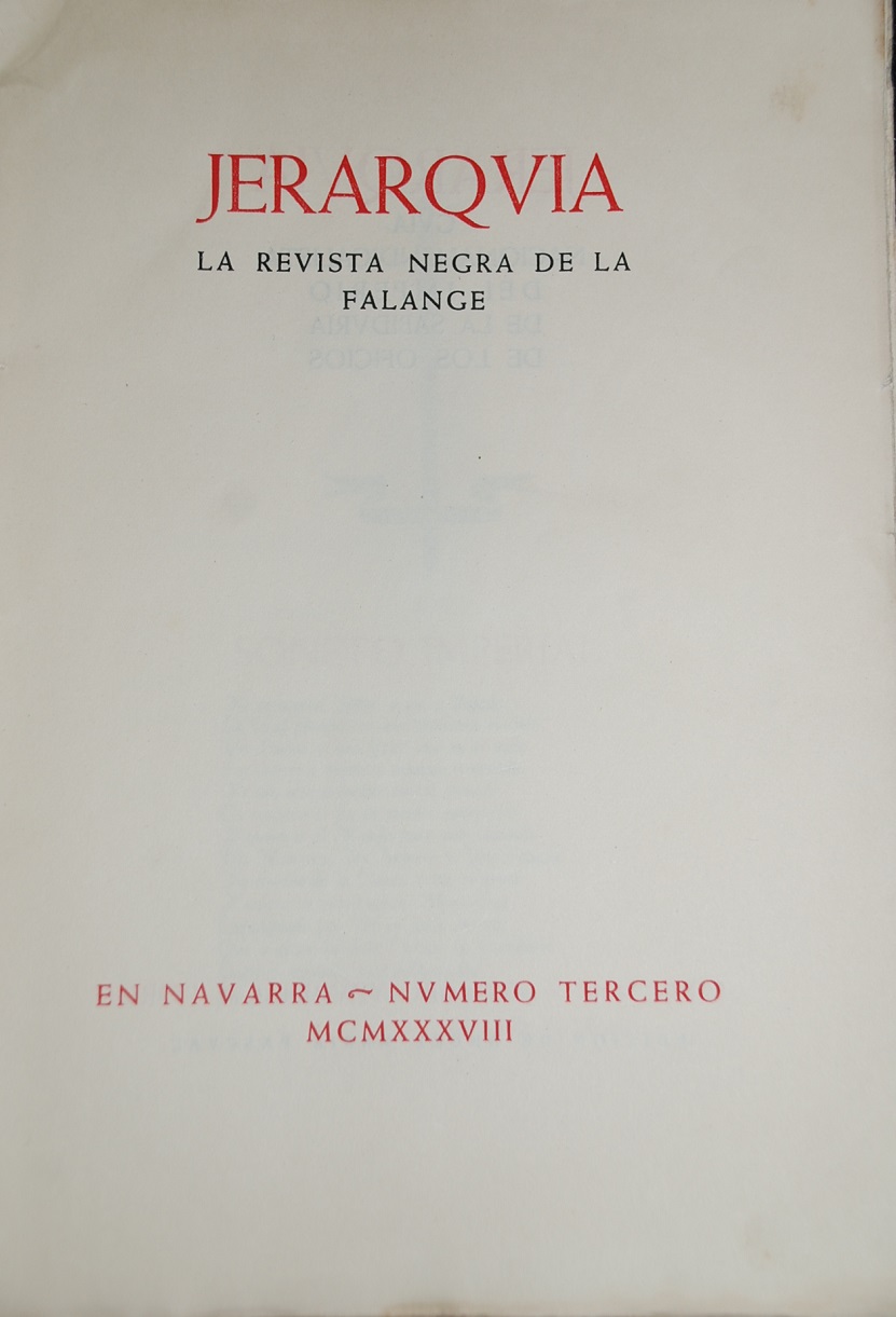 Jerarquía. Revista Negra De La Falange. Nº 2. Navarra 1938