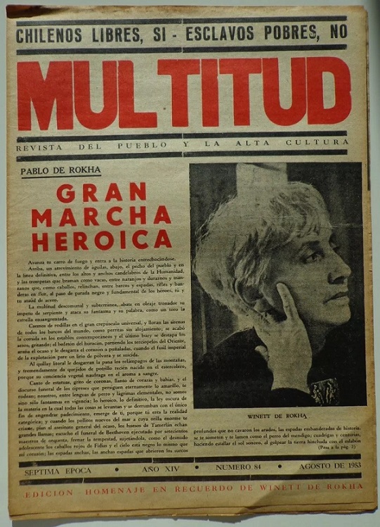 Pablo de Rokha. Multitud revista del pueblo y la alta cultura. Edicion homenaje en recuerdo de winett de rokha n° 84 