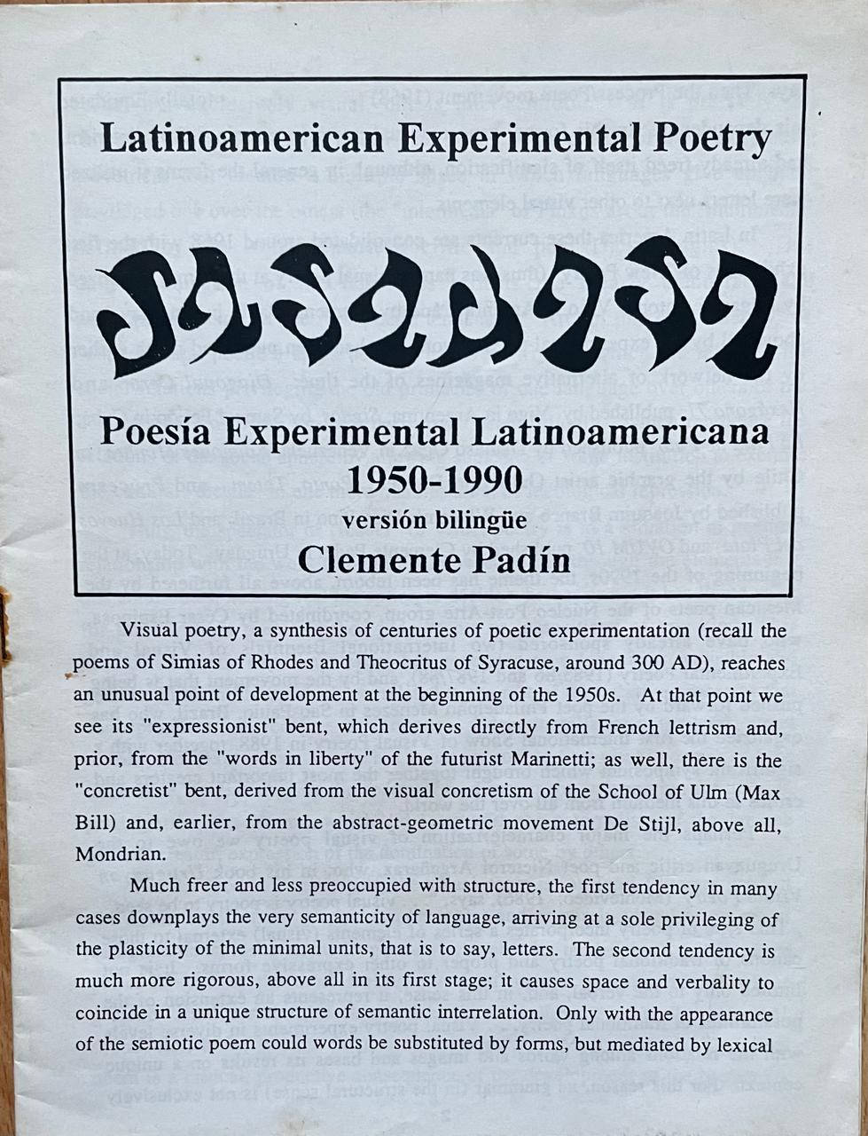 Clemente Padín	Poesía Experimental Latinoamericana 1950-1990 (versión bilingüe) 