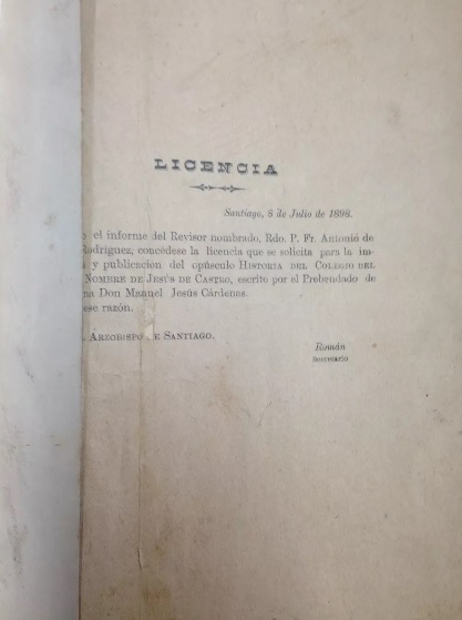 Manuel de Jesús Cárdenas.Apuntes históricos del Colegio de Jesús en Castro 
