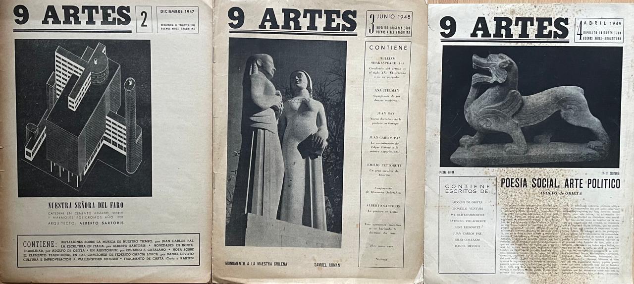 "Paz, Juan Carlos Sartoris, Alberto Obieta, Adolfo de Catalano, Eduardo F. Devoto, Daniel, entre otros "	"9 Artes  (3 números de 4) "