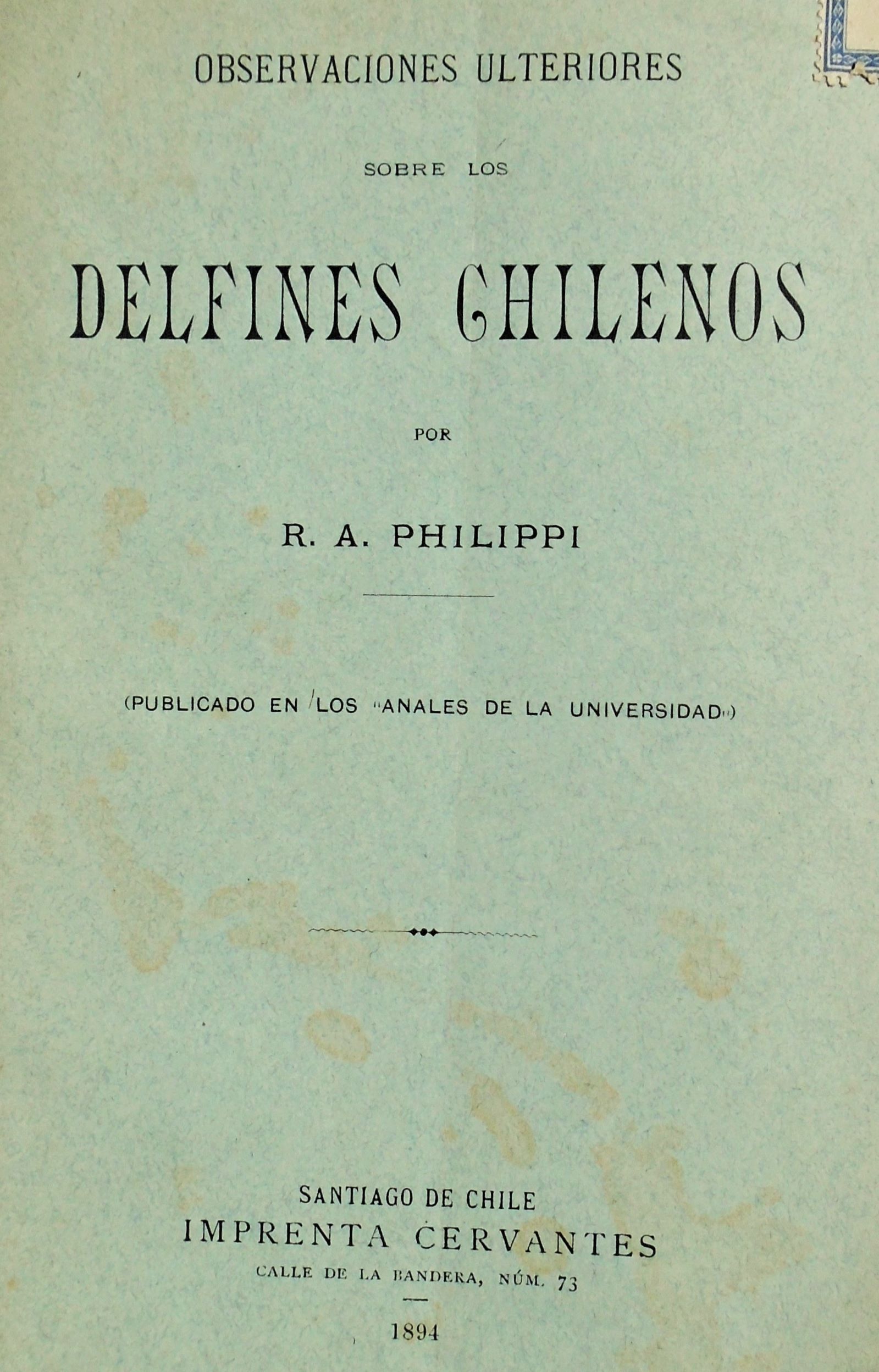 R. A. Philippi - Observaciones ulteriores sobre los delfines chilenos