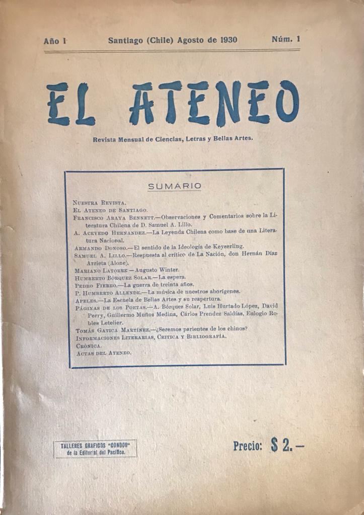 Samuel A. Lillo (Director) 	Revista El Ateneo (5 números) 