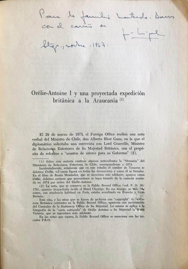 José Miguel Barros	Orelie-Antoine I y una proyectada expedición Británica a la Araucanía