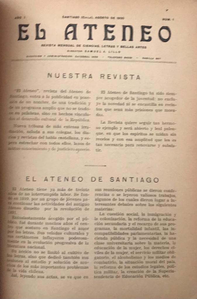 Samuel A. Lillo (Director) 	Revista El Ateneo (5 números) 