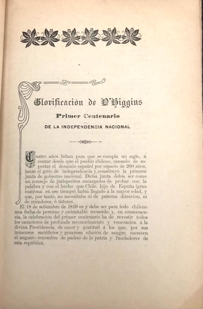 Roberto Lagos 	Glorificación de d. Bernardo O'Higgins