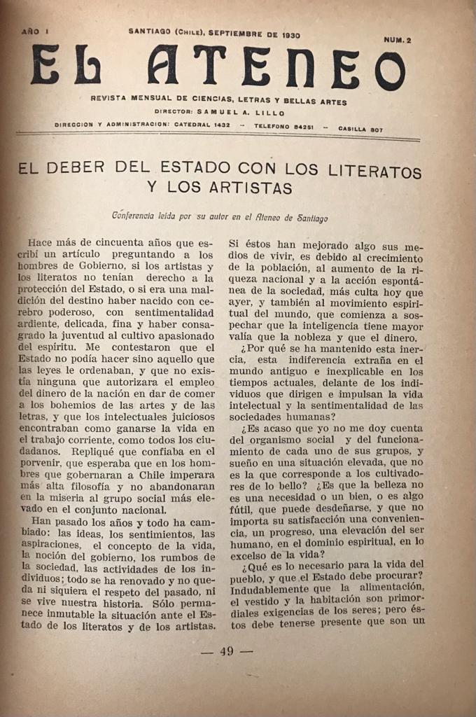 Samuel A. Lillo (Director) 	Revista El Ateneo (5 números) 
